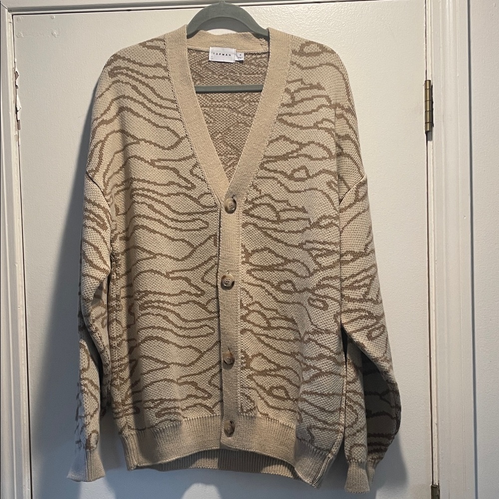 Topman Cream and Brown Patterned Button-Front Cardigan